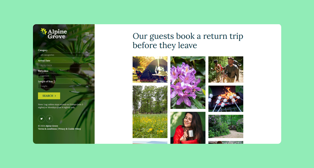 Web design for Alpine Grove Touring Park